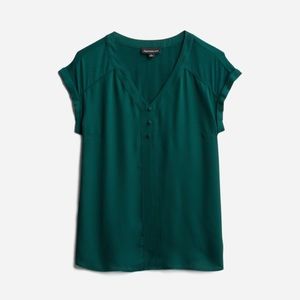 Fortune + Ivy Dark Green Helina Mixed Material Blouse